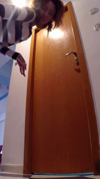 Skinny Redhead Cleaning Her Pipi Accident, She Just Wet Her Short Pants with Her Hot Pee