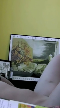Magic Wand Held on Her Clit by the Bookcase - Girlfriend in Glasses and Stockings Cannot Sit Still