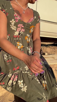 Horny Slut in Sundress Jerks off and Cums in Backyard