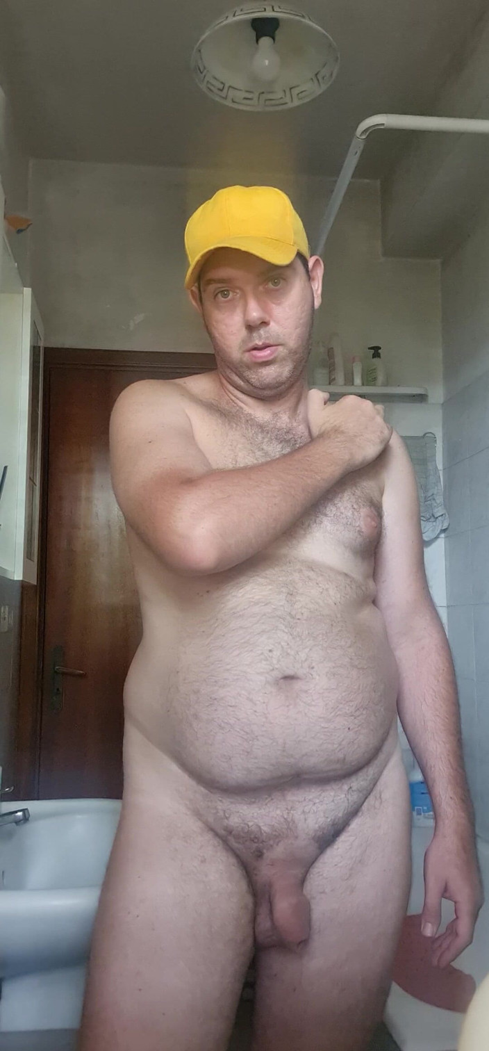 Mirko2589: Naked Boy in Bathroom with Yellow Hat