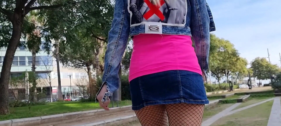 TheloveStory: Curvy in ripped tights walking and show her ass outdoor