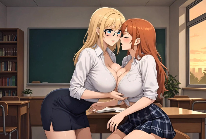 Stories&Anime: Yuri, prof blonde à forte poitrine et étudiante rousse, enferment, fantasme passionné...