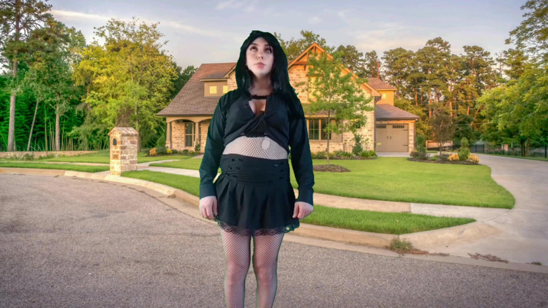 Kitty_Cross: 555 Femboy Outdoor Pretty Gothic Traveller in Front of Sweet...
