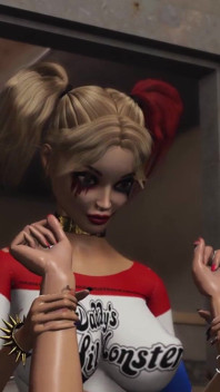 Harley Quinn knullar hårt en kvinnlig fängelsevakt med en strapon