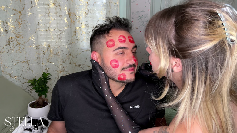 Stellafatale: Red Lipstick Kisses Cover His Entire Face