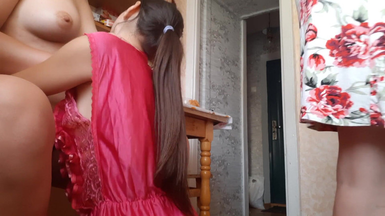 Lesbian-illusion: Fucked with a Girl While the Housekeeper Was Preparing