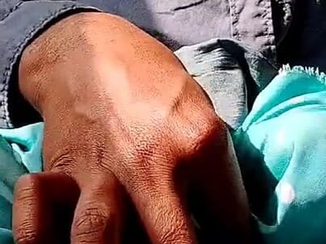 80 Satin Handjob - Dick Head Rub and Cum on Satin Silky Sky Blue Dot Print Suit of Neighbour Anti (Satin and silky)