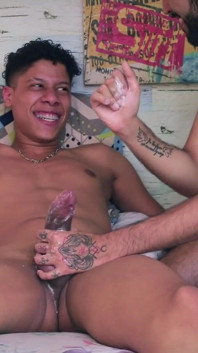 Camilo Brown Giving a Sloppy Deepthroat Edging Blowjob to Hot Big Dick Latino Liam Sareth with Intense Post Cum Play