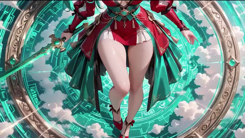 Tay Swift X: Green-haired Warrior in a Black-red Battle Robe, Commanding yet Shy...