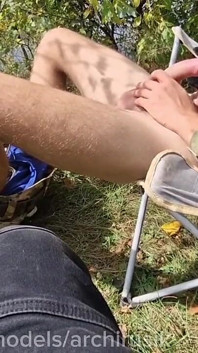 A Random Man Poured a Lot of Cum! a Military Guy Jerked off in Public and Poured Cum on Me