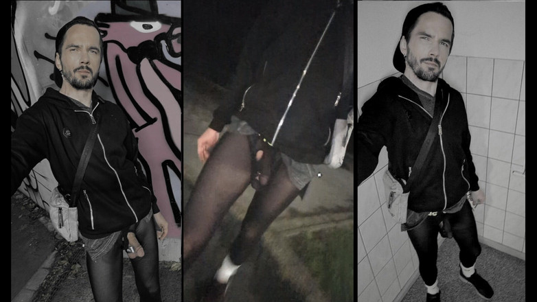 kinkygaynudist: Passeggiando per La Città in Leggings See-through (bulge Meggings)