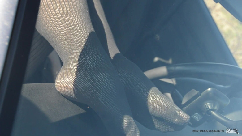 Mistress Legs: Sexy nohy v punčochách pózují v autě