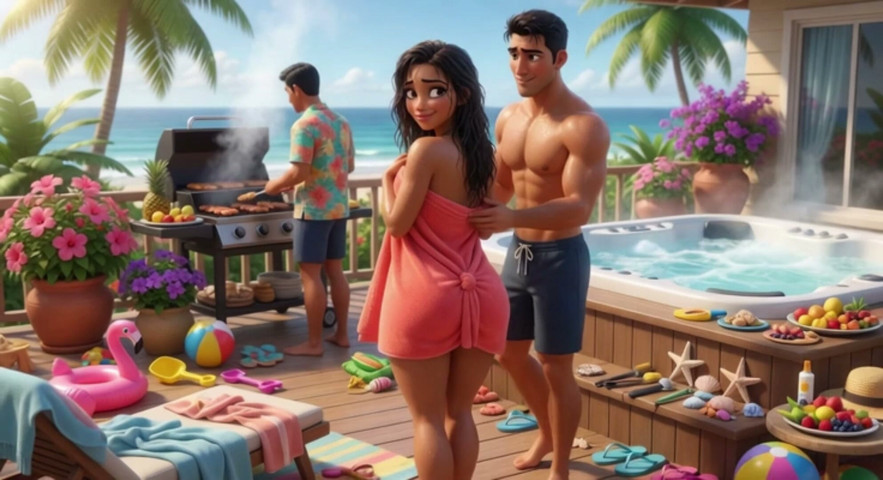Secret Summer Heat in the Beach House Jacuzzi with My Partner's Closest Friend (ai Generated) (My night collection)