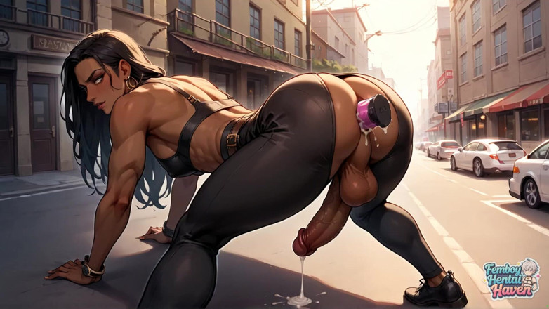 Femboy Hentai Haven: Uma Rua Sultry City é embalada com um travesti movido a...