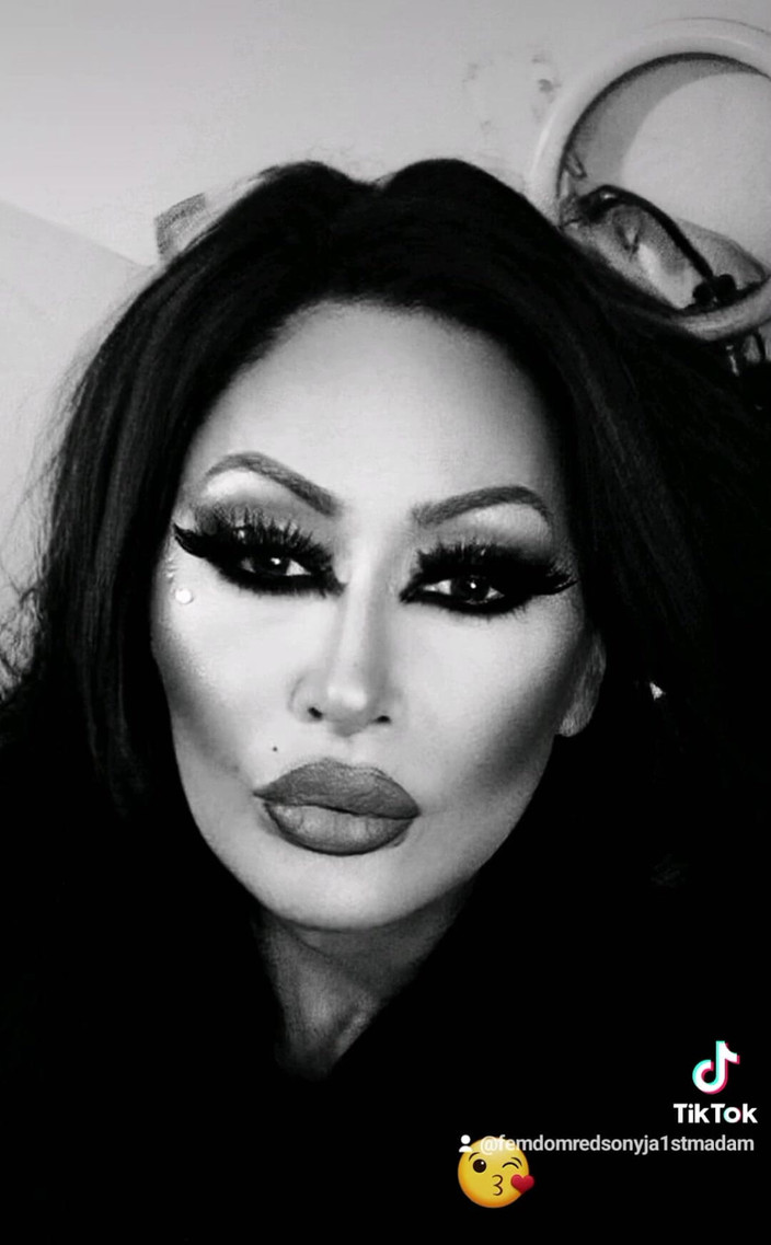 Dominatrix Redsonyja: Jen se udělejte na další fotografii. Jen Hug na poslední...