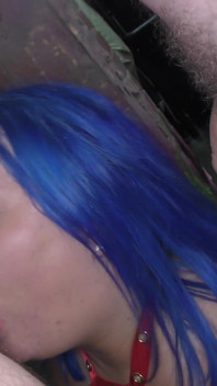 Fat Sluts with Blue Hair Love Kneeling in Front of Hard Cock Dudes