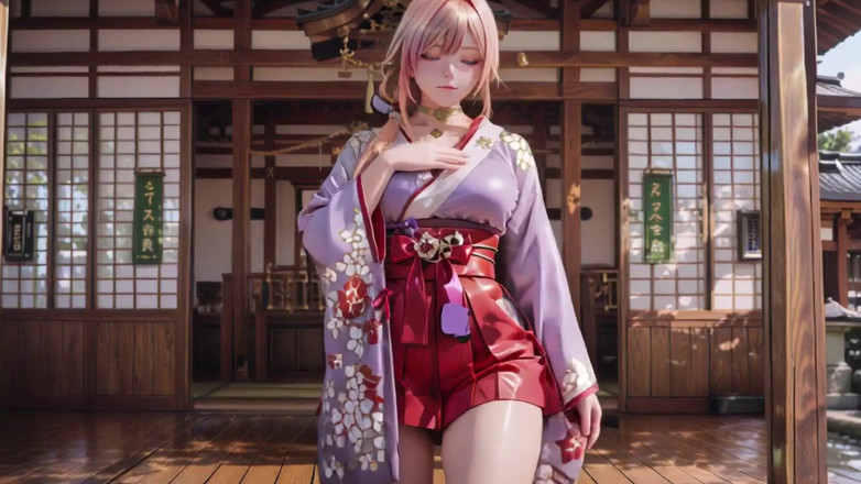 Seraphina Vale: Blonde Goddess in the Japanese Corridor, Lazy Gazes, Hand on...