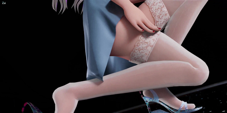 MikuMotion: [mmd] Crema de chocolate vestido de lencería; Medias blancas; Tacones...