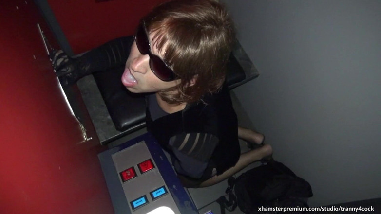 Tranny 4 cock: Sucking off plenty of cocks at the gloryhole - part 2