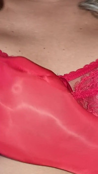 Sensual Red Lace Bra, Spandex Gloves, Caressing My Round and Firm Tits