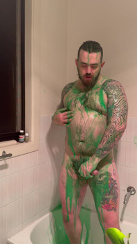 Chubby Bear Covers Himself in Slime and Jerks off