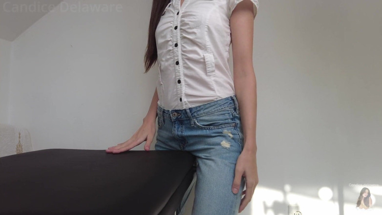 CandiceDelaware: Table Rubbing Orgasm Cute Girl in Jeans