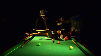 German Porn: Hot Pool Table Gangbang with Pole Dancing Tease