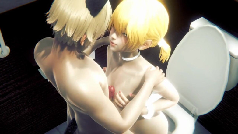 Yaoitube: Yaoi femboy - блондинка фембо займається сексом в туалеті