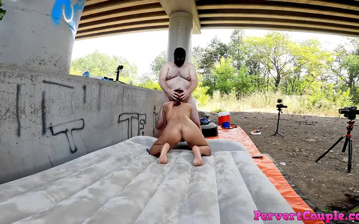 Pervert Couple: He is fucking my mouth and pussy outdoor