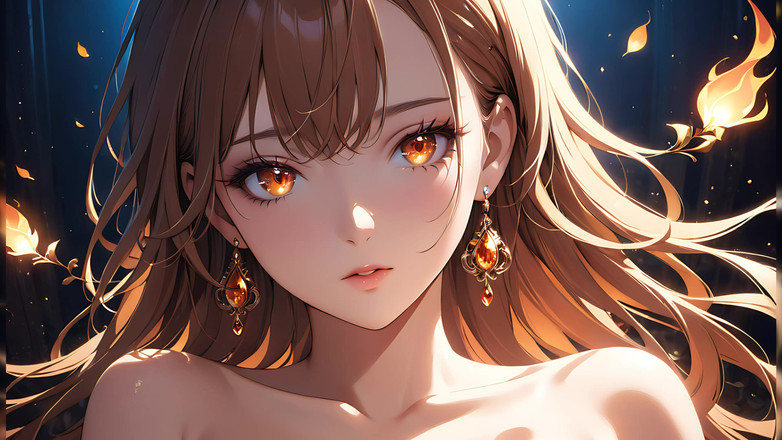 LustRender: Ember Kiss : une belle jeune femme éclairée par une flamme minuscule