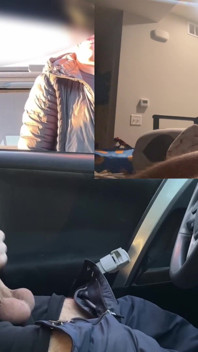 Parkeerplaats aftrekkend kan ze niet stoppen om naar mijn harde pik te kijken