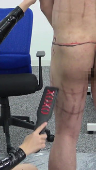 Female Boss Shaves Pubic Hair of Male Employees for Lingerie Models, Draws Lingerie on His Bodies, and Colors It with Hot Wax