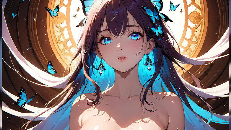 LustRender: Butterfly Radiance, eine schöne junge frau mit glänzenden Flügeln um...