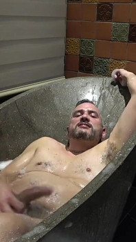 Watching Your Step Jerking Uncut Cock in Bath with JOI