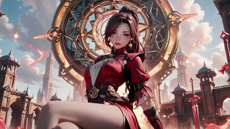 Seraphina Vale: 떠있는 도시에서 붉은 갑옷 여왕! 에픽 판타지 티저.