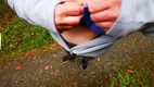 Bouncy Tits Action: Thumbtacks in Bra and Slip Outdoor and Slapping Them in