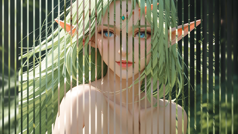 LustRender: Lustrender Pokaz slajdów: Piękna naga elf kobieta płynąca włosami - Ai...