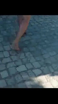 Moranguinho walking barefoot on street - part 1