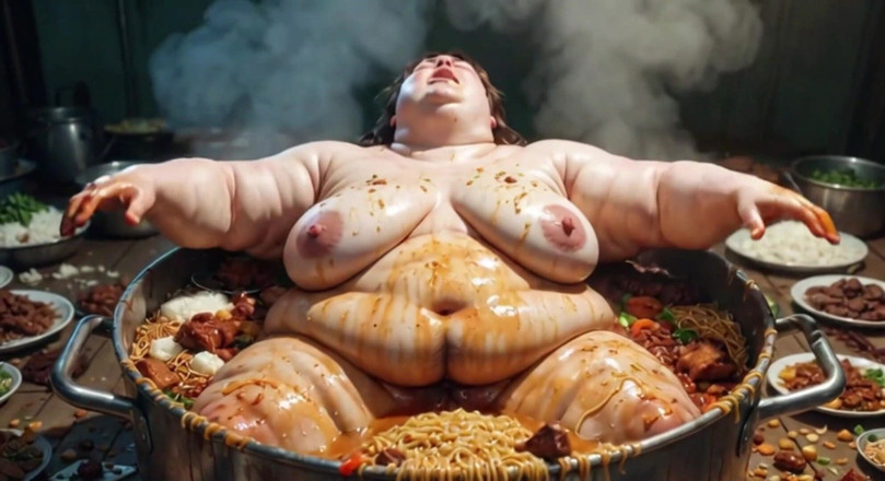 YOUR BEST FANTASY: Massive SSBBW Naked Eating Food Like Crazy - Hairy Pussy Exposed