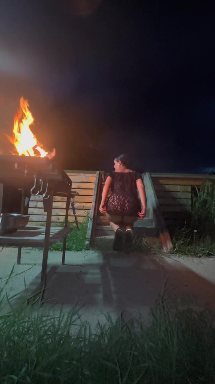 MilfyCalla: Stairway Tease by the Fire - Sheer Top, Thong & Slow Dance