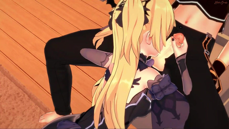 Hentai Smash: Fischl uwielbia ssie penisa, robi 69, aż dostaje spermę na twarzy -...