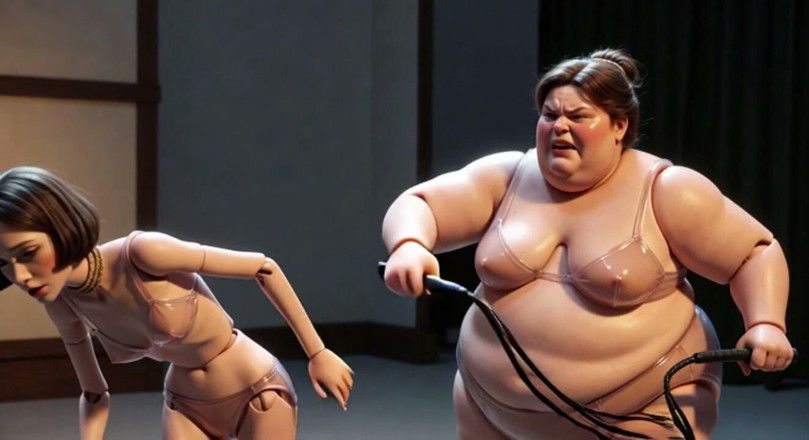 YOUR BEST FANTASY: Fat Mistress Whips Bound Skinny Slave - Body Contrast Humiliation