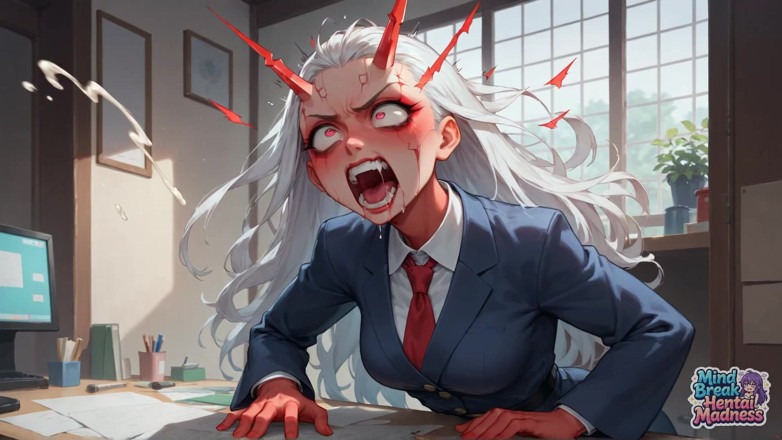Mind Break Hentai Madness: 빨간 딜도의 폭풍에 둘러싸인 정장 차림의 백발의 매니저가 서사시 XXX 포르노 장면을 만듭니다.