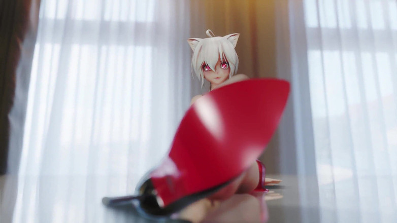 MikuMotion: Čokoládový krém Cheongsam; Černé punčochy; Vysoké podpatky s červenou podpatky