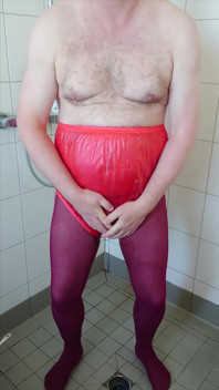 Incontinence Fun in Hot Pantyhose and Rubber Pants