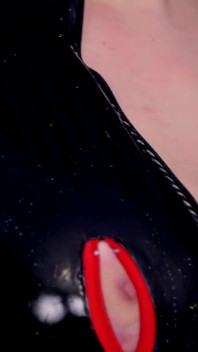 Sensual Gag and Ice Play. Two Hot BDSM Lesbians in Pvc. Fetish Couple Mistress and Girl.