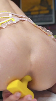 First Time Uses Anal Beads Completely in the Tight Ass