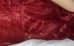 Masturbation Cum Wearing Shiny Red X'mas Dress