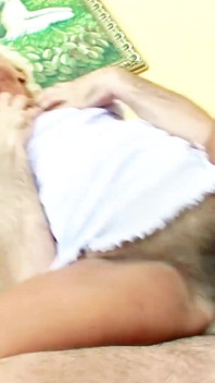 Blonde mature with extremely hairy pussy is fucked by a big cock