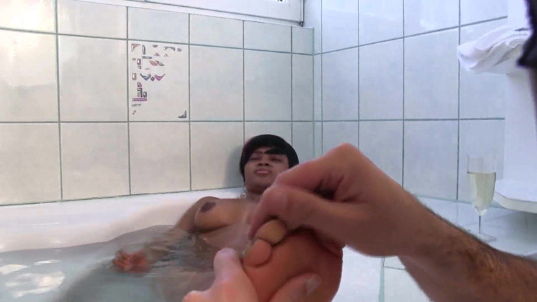 Foot Girls: Ebony foot massage in the bathroom
